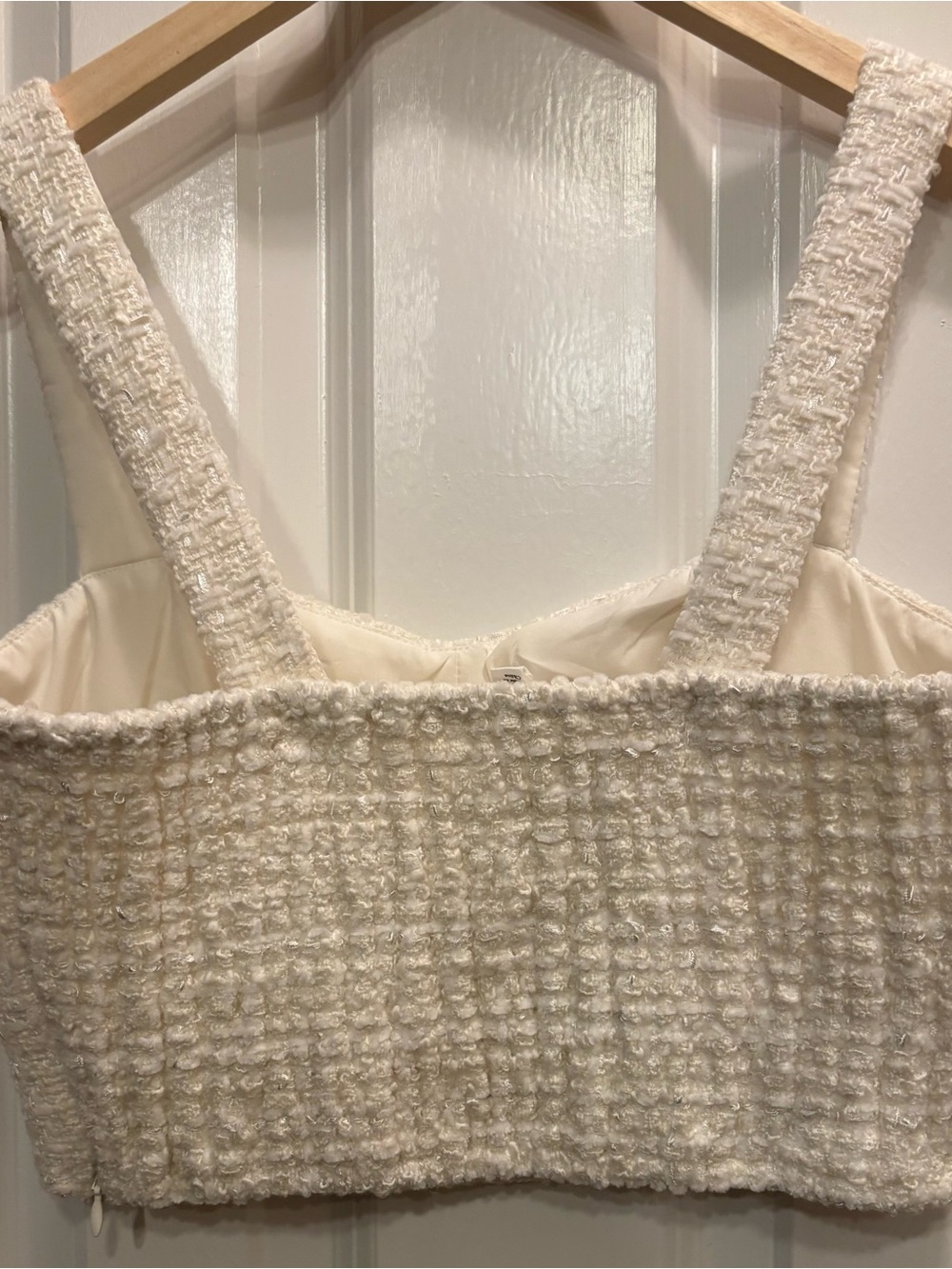 A Loves A Ivory Bouclé Tweed Crop Top Pearl Detail Parisian Luxe Chic Small NWOT - Picture 5 of 8